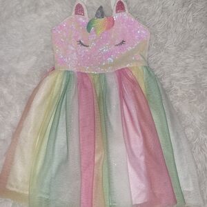 Sparkling Unicorn Kids Dress with Rainbow Tulle